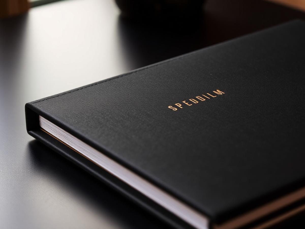 Álbum impresso premium com detalhes em dourado